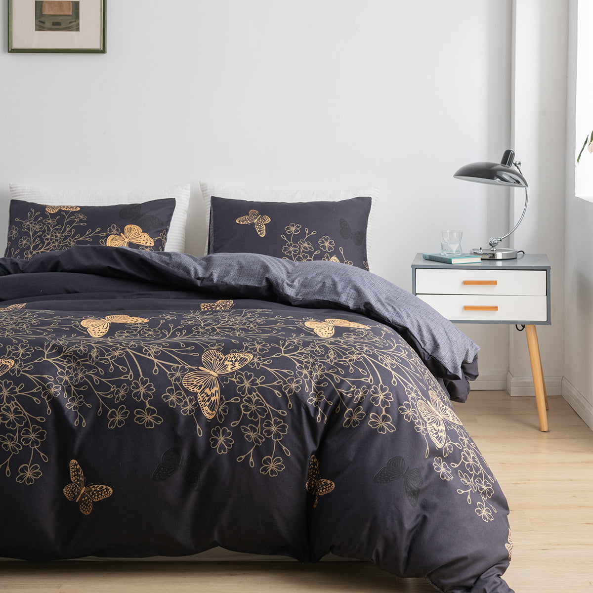 Microfiber printed golden flower duvet