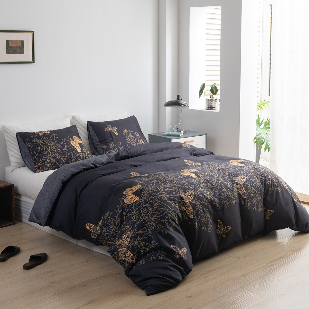 Microfiber printed golden flower duvet