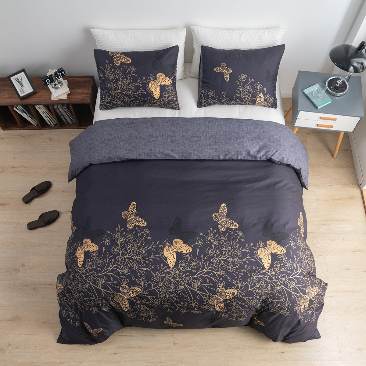 Microfiber printed golden flower duvet