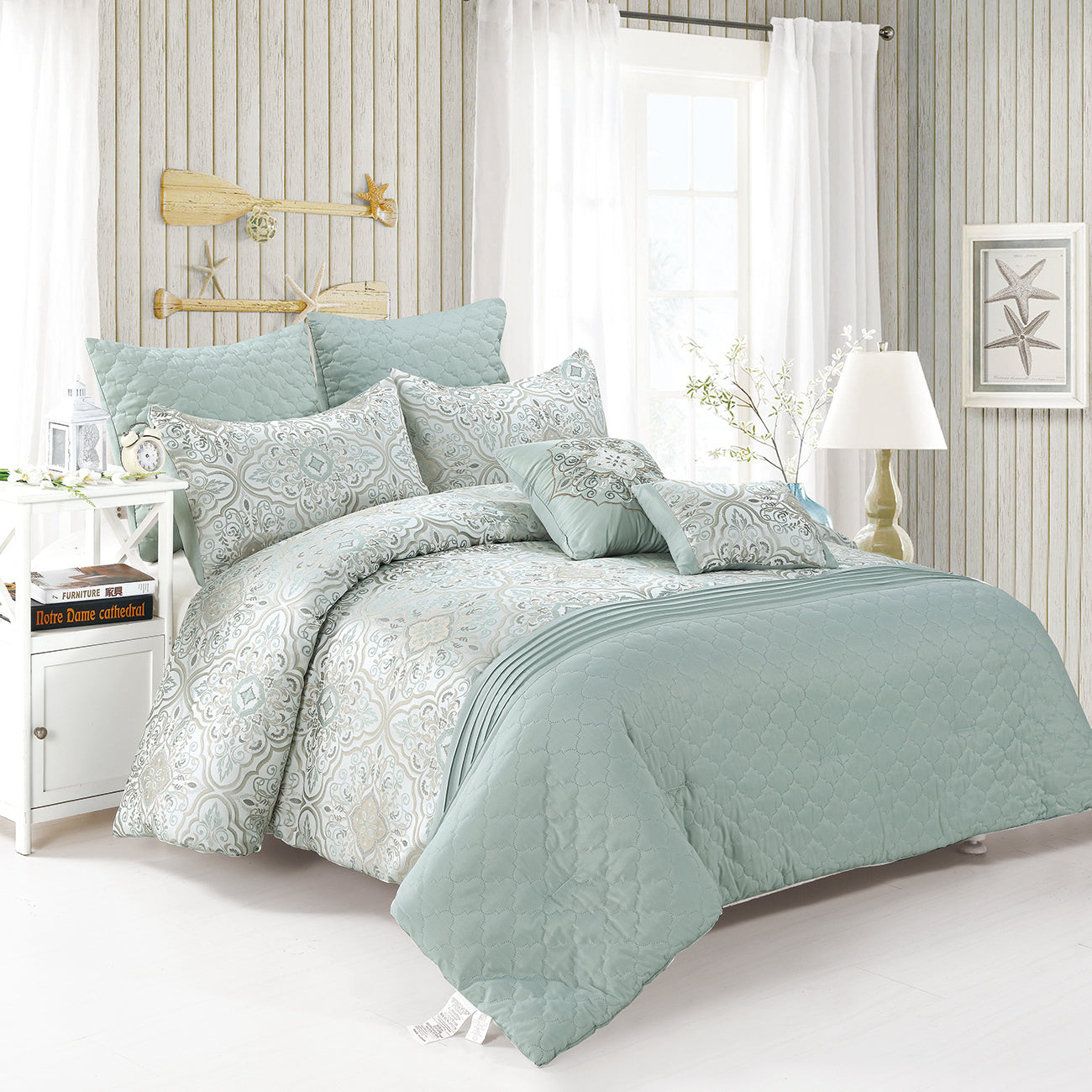 Mint green comforter set King  7 pieces