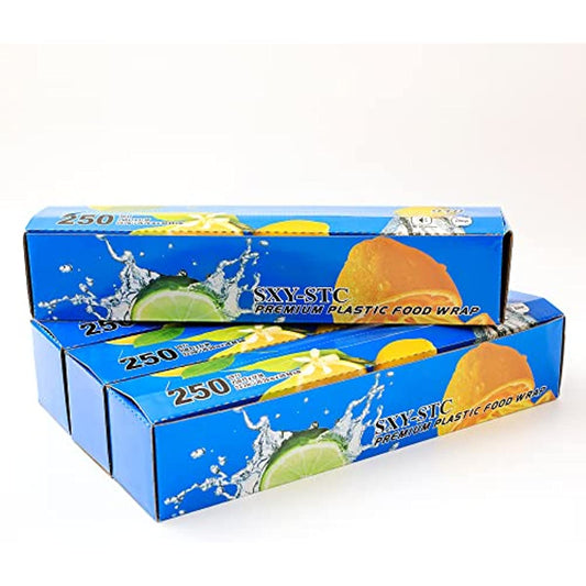 PLASTIC FOOD WRAP 12“Wide with slide cutter 250 squqre fooot 4 box