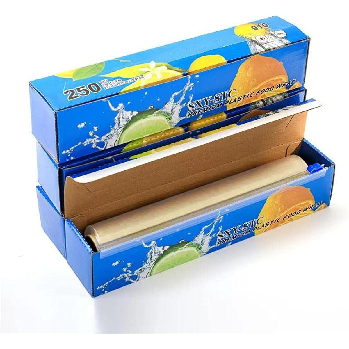PLASTIC FOOD WRAP 12“Wide with slide cutter 250 squqre fooot 4 box
